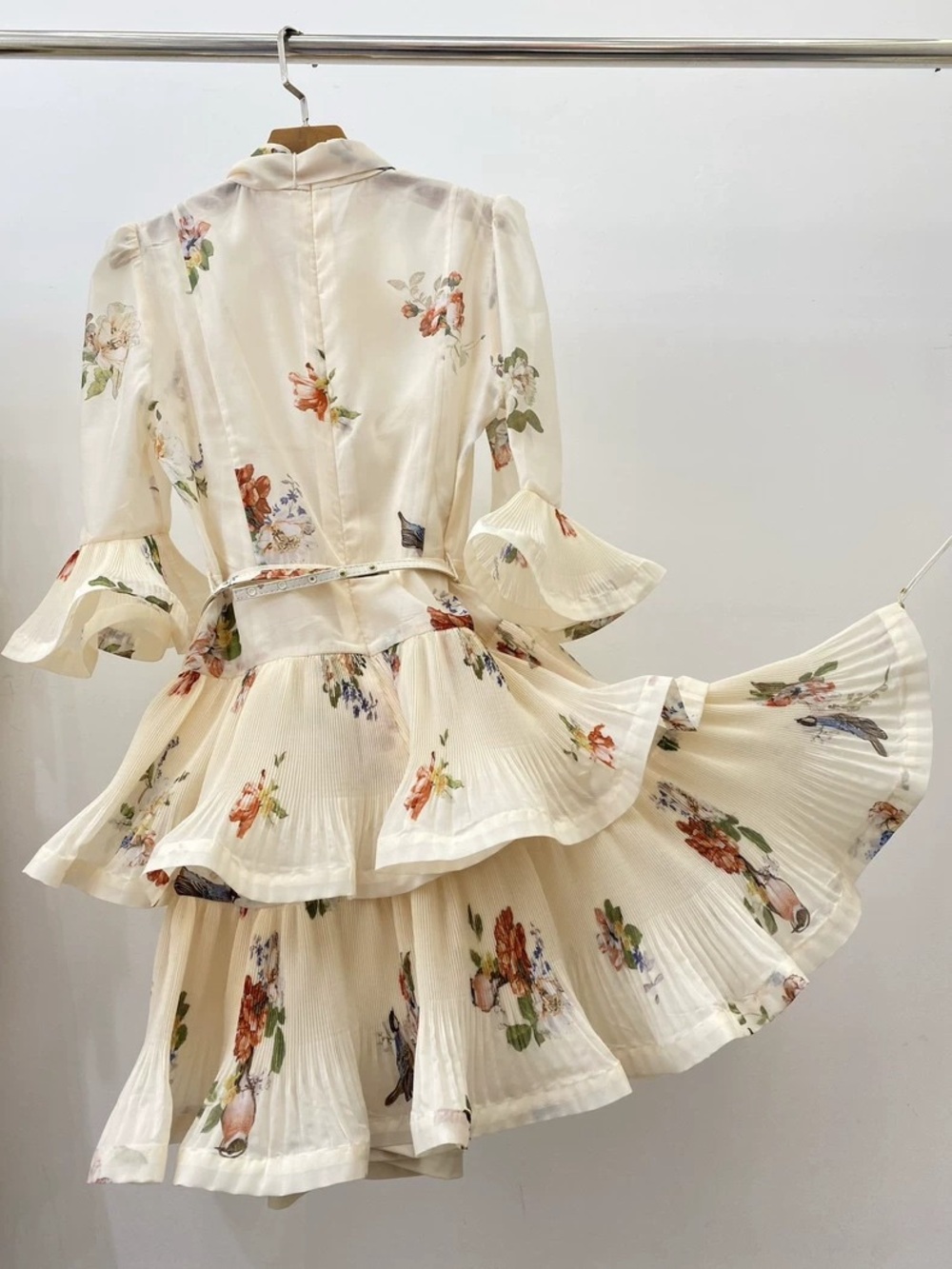 Zimmermann Cream Floral Tie-Neck Tiered Mini Dress - Picture 4 of 10